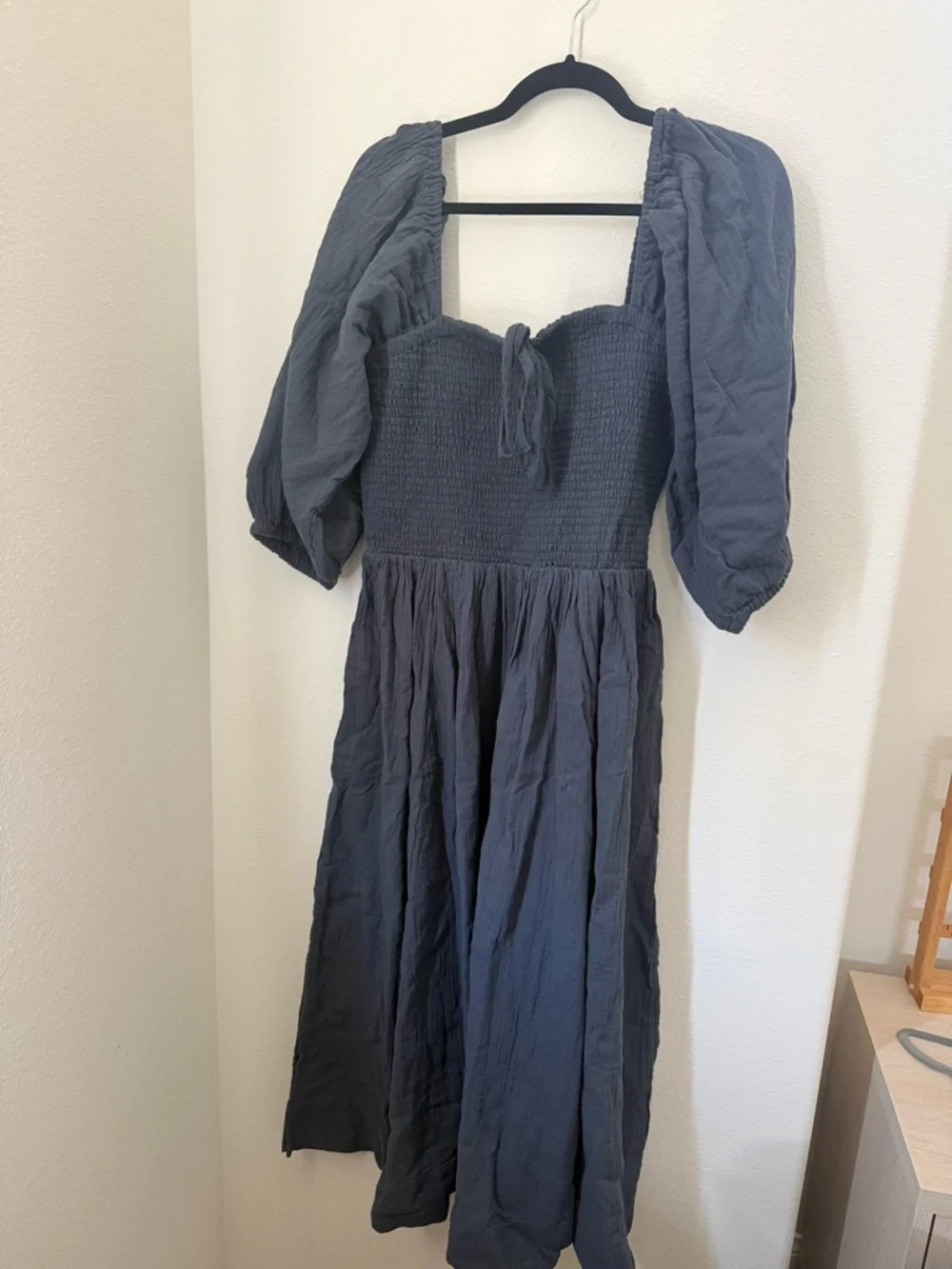 Quince Smocked Puff-Sleeve Maxi Dress in Slate - Picture 2 of 3